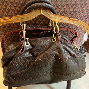 Chic Dark Brown Woven Shoulder Bag
